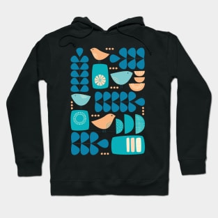 Retro Mid Century Modern Bird and Leaves Hoodie